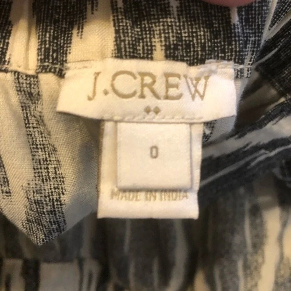 J. CREW Size 0 Beige Gray Ikat Ruffle Flounce Sleeveless Cotton Tank Top Blouse